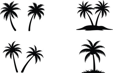 Fototapeta premium Palm Tree Silhouette Collection Set with Tropical Island Coconut Tree Vector Elements
