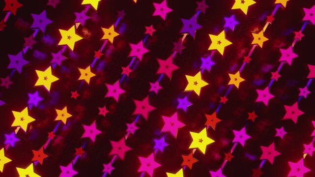 Futuristic abstract wall with glowing geometric stars. Seamless VJ loop of a rhythmic digital structure and pattern, creative motion background for electronic music festivals and stage displays.