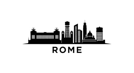 Obraz premium Rome City Skyline Silhouette, Black and White, Italy