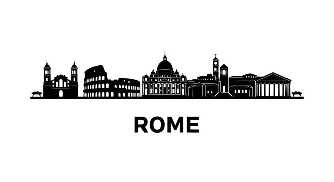 Rome Italy Skyline Silhouette - Black and White Vector Illustration