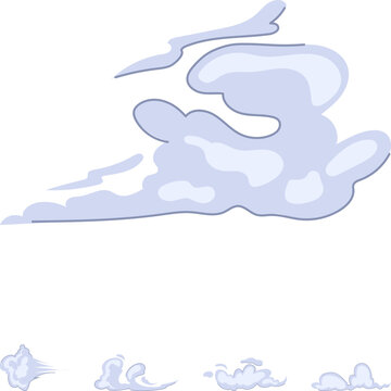 Cartoon stylized smoke and cloud sprite set for animation, showing fast movement, speed trails, bursts and explosion effects for games, comics and dynamic graphic design projects