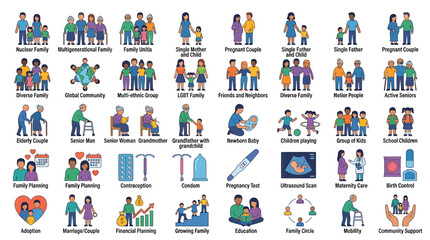 Naklejka premium Various people are standing together in colorful illustrations.