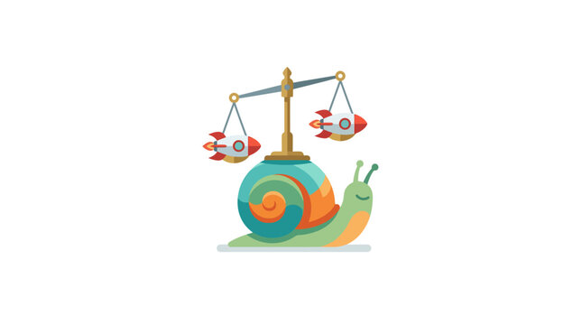 Snail with Rockets on Scale - Slow vs Fast Concept