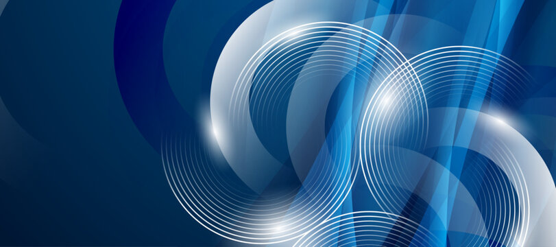 Abstract blue and white background with overlapping circles and digital lines suggesting technology and data flow.