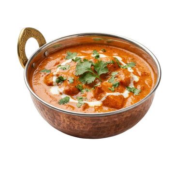 Isolated Butter Chicken, Creamy and Garnished with Cilantro for Food Photography