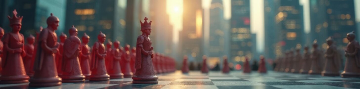 Brave paper-crowned pawn commands a miniature army against a large corporate building , courage, confrontation