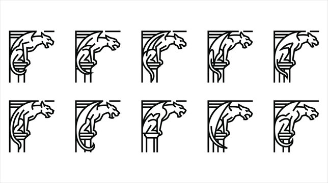 A professional vector asset sheet containing exactly 10 individual a gothic gargoyle frames icons on a white background