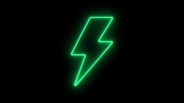 Neon Green battery charging icon animation. Abstract neon fast charging battery power bolt icon animation. 4K video