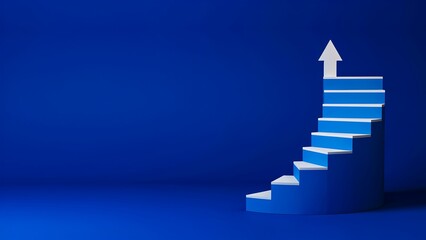 Obraz premium Staircase leading upward with arrow symbolizing business growth and success