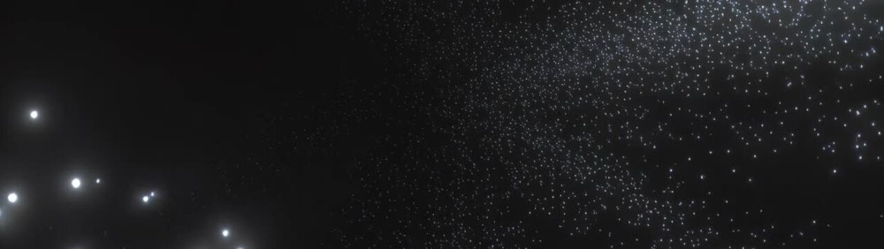Glowing particles forming an expanding tunnel shape representing digital data flow information and technology in a virtual space.