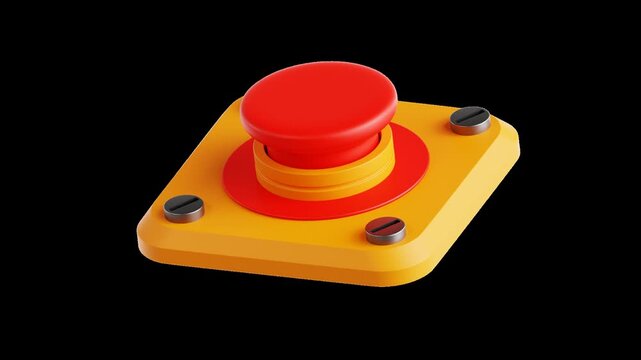 Rotating emergency button on square industrial control system occupational safety