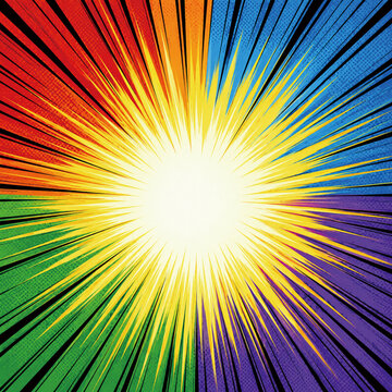 Colorful Comic Book Radial Burst Background with Pop Art Speed Lines