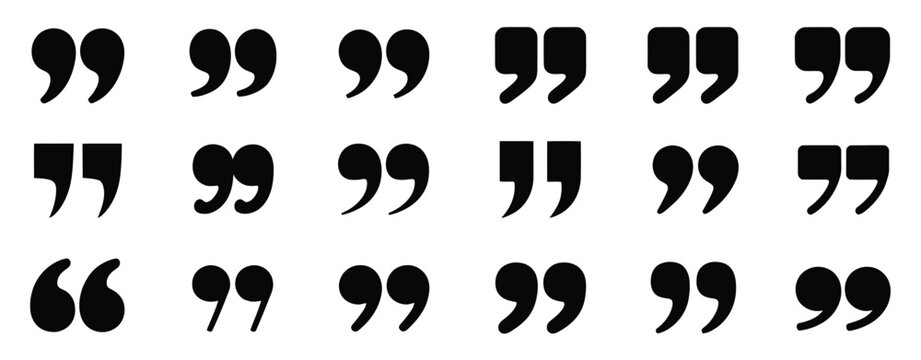 Quotation Mark Icon Set Featuring Double Quote Symbols for Text, Speech, and Typography Design