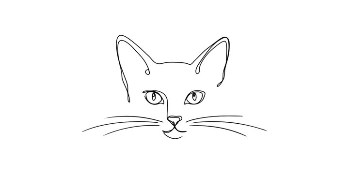 Continuous single line drawing of a cat face head portrait isolated on a white background Vector, illustration