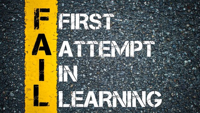 Fail first attempt in learning motivational success concept on asphalt road