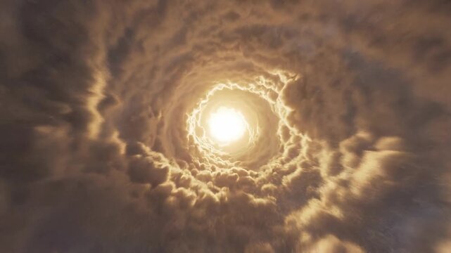 Dramatic swirling storm clouds with bright light center creating powerful natural vortex effect