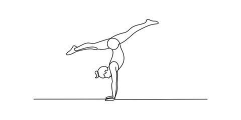 Continuous line drawing of a woman doing a handstand split in gymnastics Vector, illustration © SMCM Vector