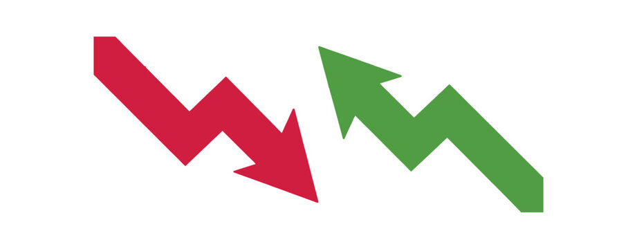 Red Downward Trend Arrow and Green Upward Trend Arrow Icons for Financial Growth and Decline