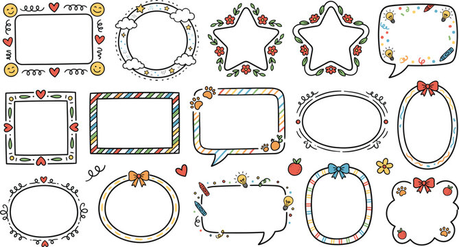 Cute doodle frame vector banners set, cartoon kids border collection with speech bubble elements designC