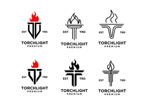Torchlight Premium Logo Design Collection with Flame and Letter T Icon Set in Modern and Minimalist Styles