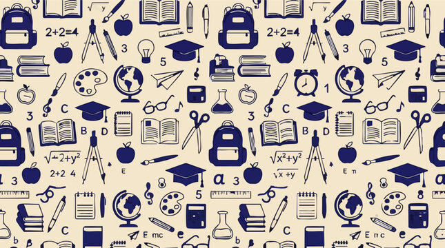 Seamless pattern with education and school supplies icons on a light background