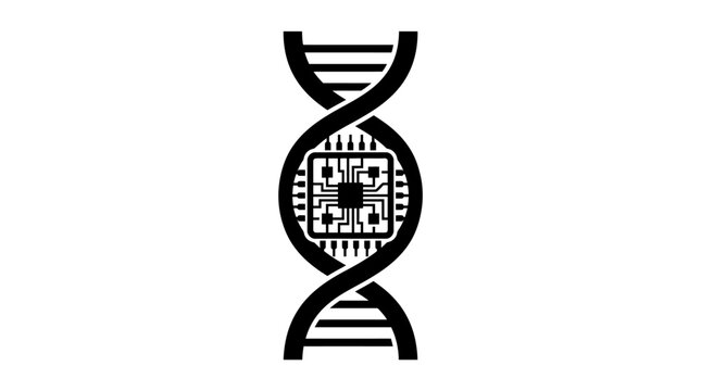 Digital DNA strand with a computer chip in the center
