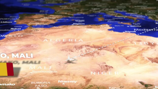 Flight From Athens GREECE to Bamako MALI with flag pins