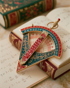 Vintage Mathematical Compass on Open Book with Equations