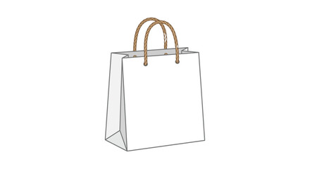 Paper shopping bag with rope handles white background vector illustration carry retail gift packaging container receptacle vessel twine cord © mdashraful