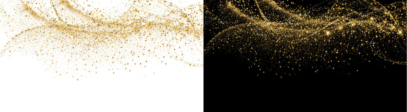 PNG image of&nbsp;Shimmering golden glitter particles flowing in elegant waves with sparkling light effects and glowing dust texture on transparent background