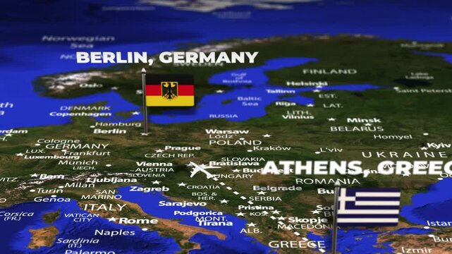 Flight From Athens GREECE to Berlin GERMANY with flag pins