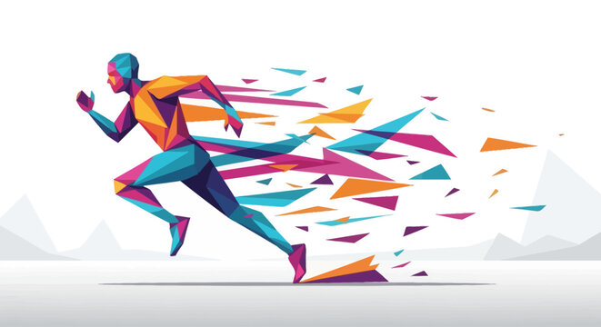 Vibrant runner in motion with colorful abstract background.