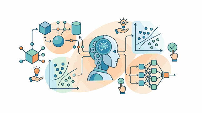 AI and machine learning concepts illustrated with diagrams