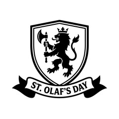 Vintage crest, lion emblem, St. Olaf's Day, black and white vector logo isolated on White Background © Siam