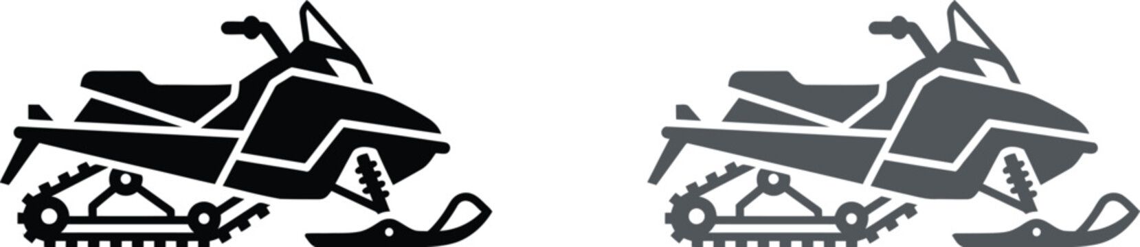 Two flat minimalist snowmobile icons displayed side by side