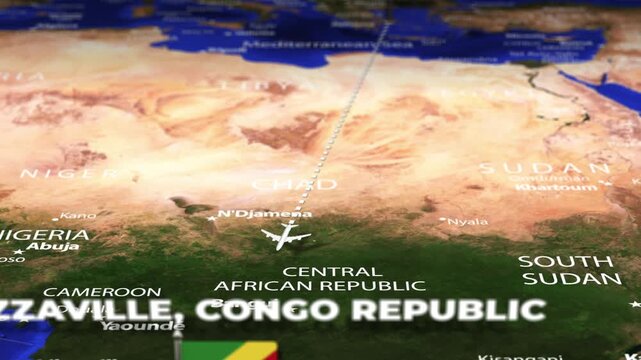 Flight From Athens GREECE to Brazzaville CONGO REPUBLIC with flag pins