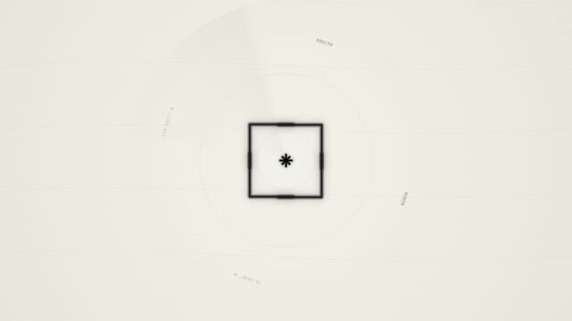 Minimalist abstract motion graphic with rotating square and coordinates