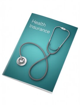 Health insurance booklet with stethoscope on cover page isolated on white background