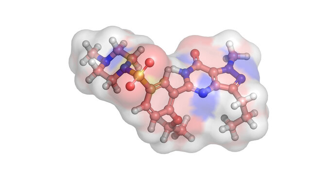 Sildenafil/Viagra, phosphodiesterase inhibitor for treatment of erectile dysfunction, 3D molecule 4K