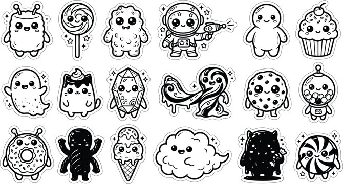 Cute cartoon aliens in various poses and outfits funny face