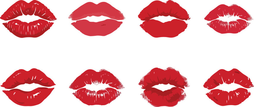 Red lipstick kiss marks and beautiful lip prints collection