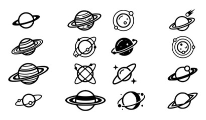 Planet and space icon set solar system astronomy and celestial bodies © Najma