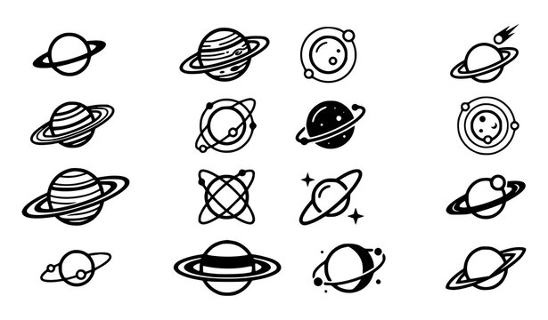 Planet and space icon set solar system astronomy and celestial bodies