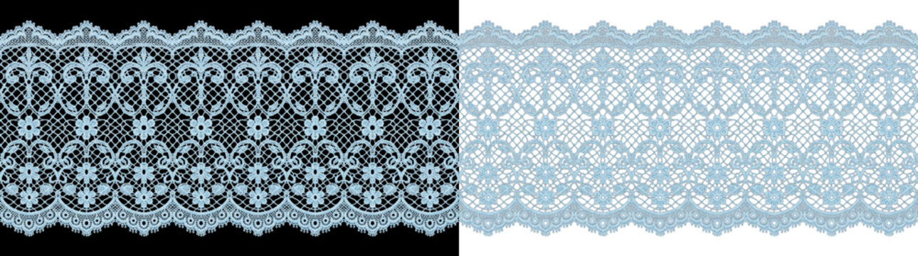 Light blue lace trim with intricate floral pattern on png background
