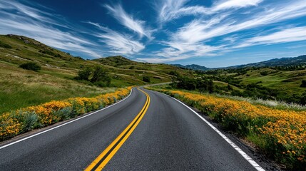 Obraz premium Summer Highway Through Green Hills With Copy Space
