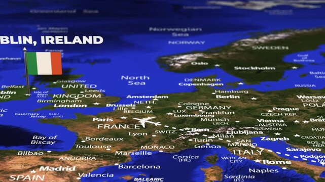 Flight From Athens GREECE to Dublin IRELAND with flag pins