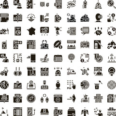 Fototapeta premium Large grid of diverse black glyph icons representing modern life, technology, business, health, sports, travel, communication and lifestyle concepts for web, print and ui use