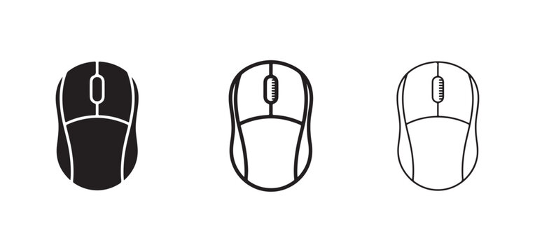 computer mouse icons in different styles on white background  black filled line and outline  computer mouse icons for web and design