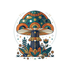Fototapeta premium Vibrant Mushroom with Floral Patterns.