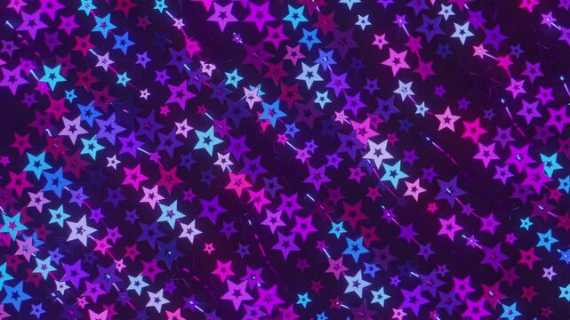 Futuristic abstract wall with glowing geometric stars. Seamless VJ loop of a rhythmic digital structure and pattern, creative motion background for electronic music festivals and stage displays.